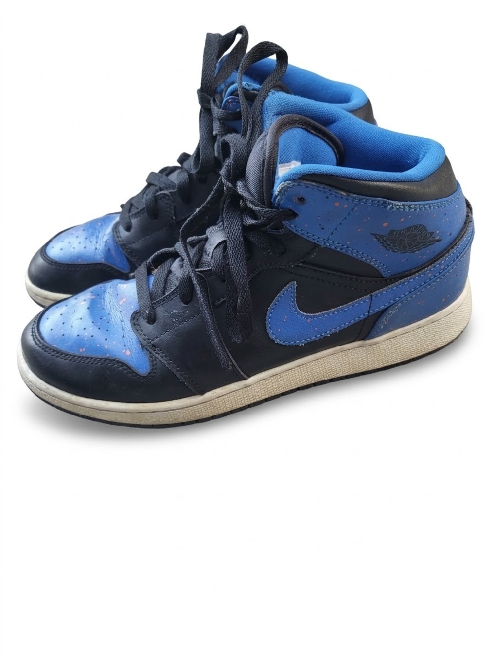 Nike Air Jordan 1 Mid Royal Blue Black Orange Paint Splatter 7Y W 8.5